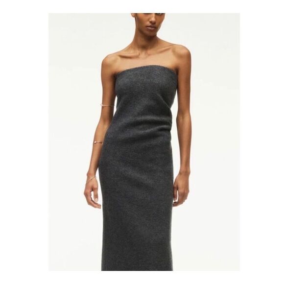 ZARA Gray Strapless Wool Limited Edition Tube Draped Maxi Dress Small - Picture 8 of 12